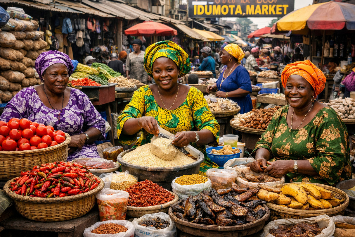 Market traders and residents in a local marketplace